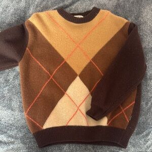 Men's Argyle Sweater - Brown and Tan